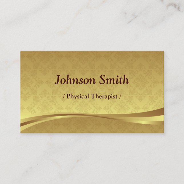 Physical Therapist - Elegant Gold Damask Business Card (Front)