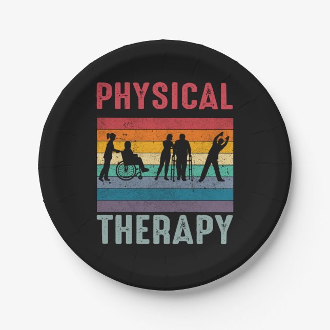 Physical Therapist Gift Retro Physical Therapy Paper Plates (Front)