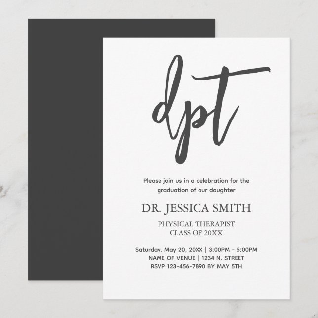 Physical Therapist Graduation Party Simple  Announcement (Front/Back)