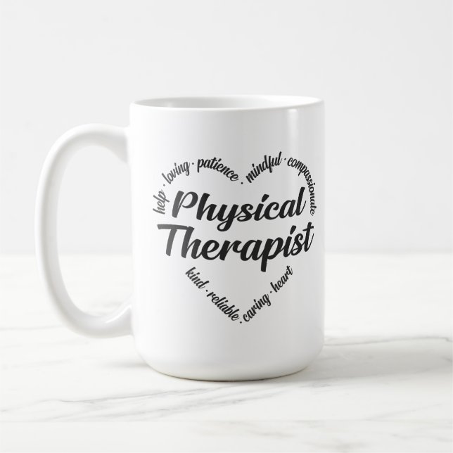 Physical Therapist Heart Word Cloud Coffee Mug (Left)