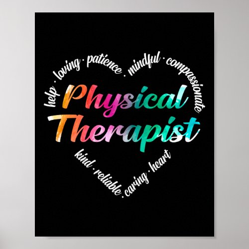 Physical Therapist Heart Word Cloud Watercolor Poster