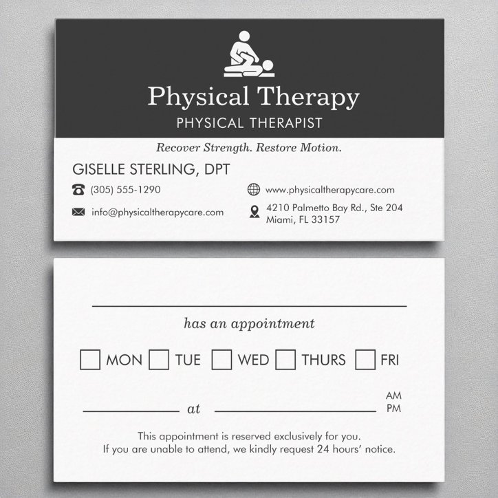 Physical Therapist Office Appointment Reminder Business Card