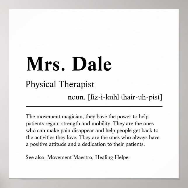 Physical Therapist Personalized Gift Poster (Front)