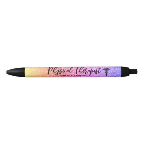 Physical Therapist Rainbow Glitter Personalized Black Ink Pen