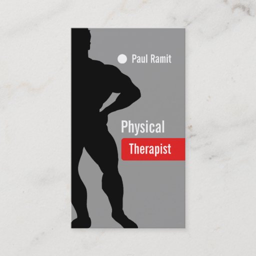 Customizable Physical Therapist Red Grey Business Card