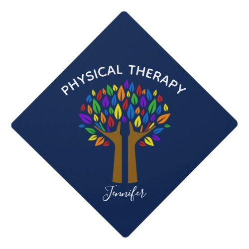 Physical Therapy Beautiful Blue PT Monogram Graduation Cap Topper