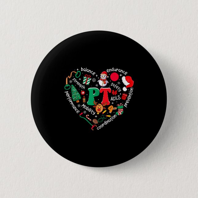 Physical Therapy Christmas Heart Pt Therast Xmas M Button (Front)