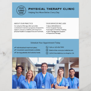 Physical Therapy Clinic Blue Logo Photo QR Flyer