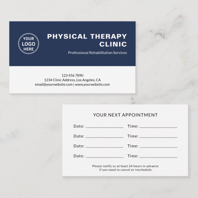Physical Therapy Clinic Custom Logo Multiple Appointment Card (Front/Back)