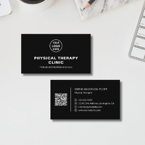 Physical Therapy Clinic Custom Logo QR Black Business Card