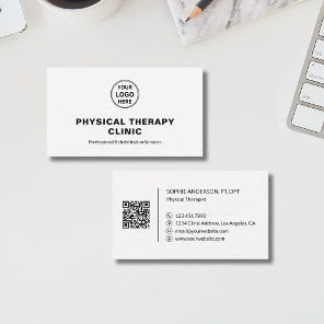 Physical Therapy Clinic Custom Logo QR White Business Card