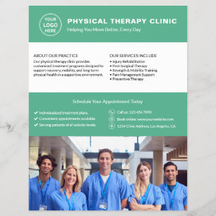 Physical Therapy Clinic Green Logo Photo QR Flyer