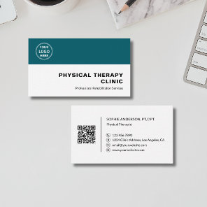Physical Therapy Clinic Professional Logo QR Teal Business Card