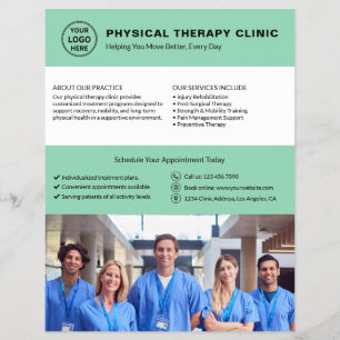 Physical Therapy Clinic Soft Green Logo Photo QR Flyer