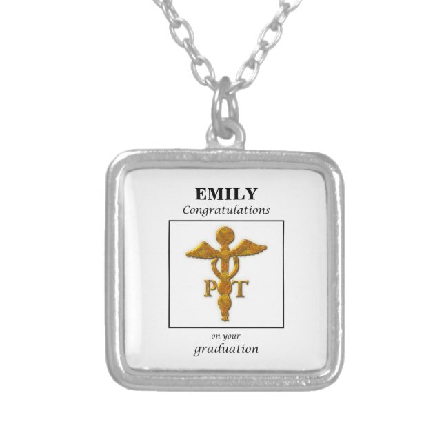 Physical Therapy Graduation Congratulations Silver Plated Necklace (Front)