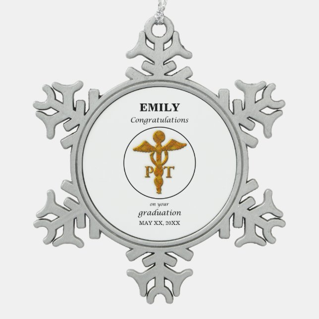 Physical Therapy Graduation Congratulations Snowflake Pewter Christmas Ornament (Front)