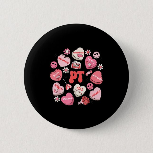 Physical Therapy Groovy Valentine's Day Heart Cand Button (Front)