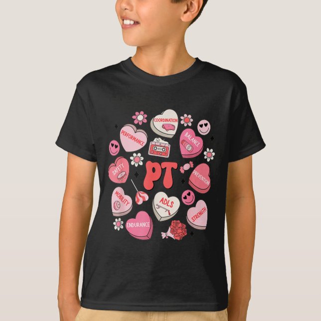 Physical Therapy Groovy Valentine's Day Heart Cand T-Shirt (Front)