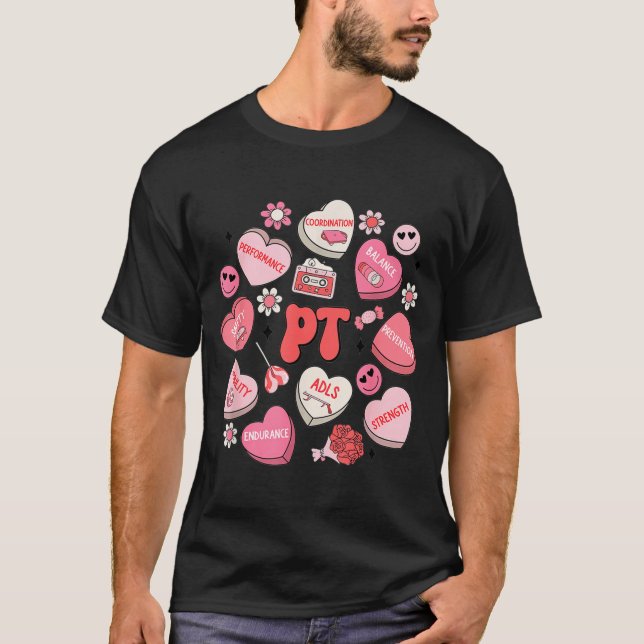 Physical Therapy Groovy Valentine's Day Heart Cand T-Shirt (Front)