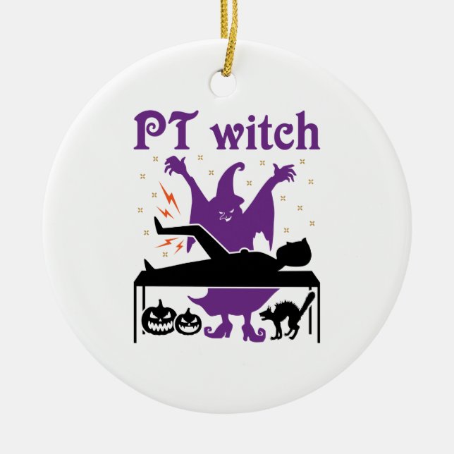 Physical Therapy Halloween PT Witch Ceramic Ornament (Front)