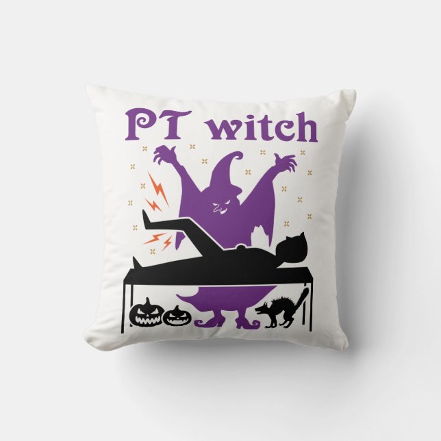Physical Therapy Halloween PT Witch Throw Pillow (Front)