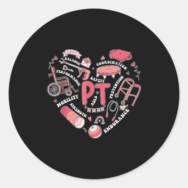 Physical Therapy Pt Valentine Heart Shape Physical Classic Round Sticker (Front)