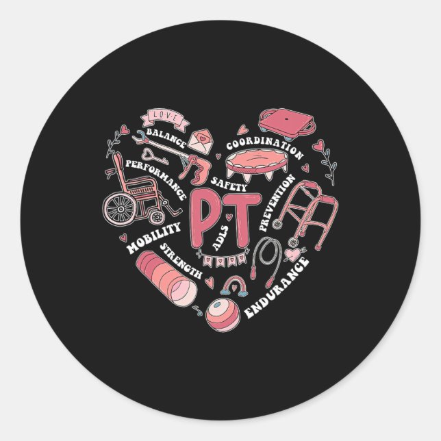 Physical Therapy Pt Valentine Heart Shape Physical Classic Round Sticker (Front)