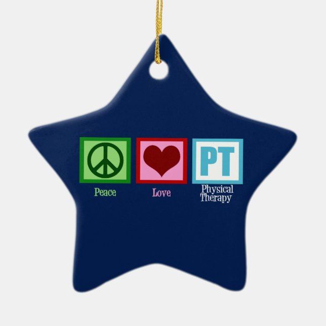 Physical Therapy Star Peace Love PT Blue Christmas Ceramic Ornament (Front)