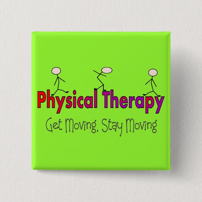 Physical Therapy Stick People Design Button (Front)