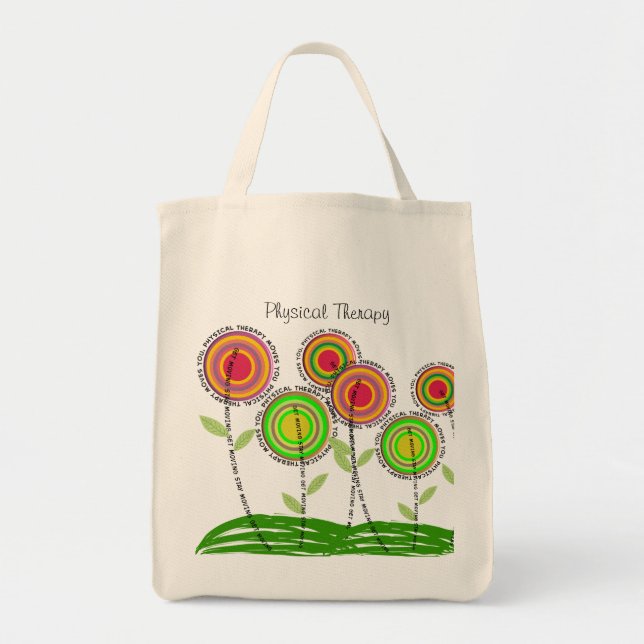 Physical Therapy Tote Bag Whimsical PT Flowers (Front)