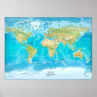 Physical World map miller projection Poster