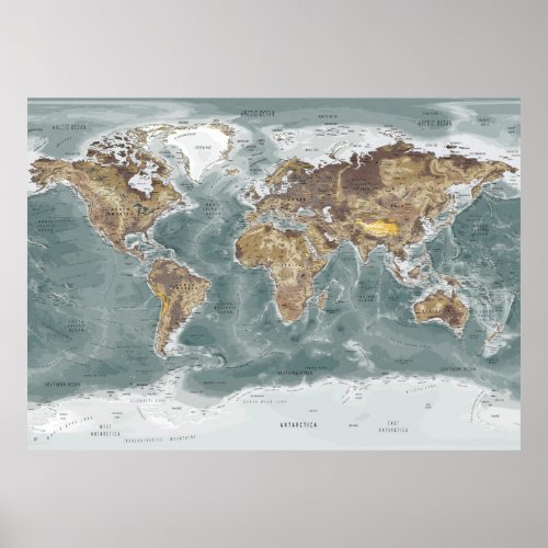 Physical world map poster
