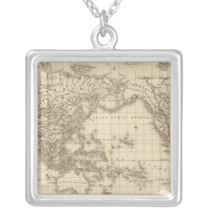 Physical world map silver plated necklace