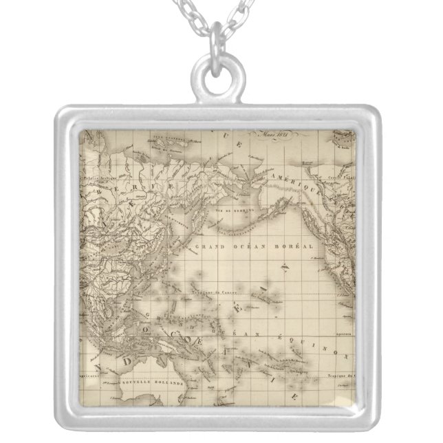 Physical world map silver plated necklace (Front)