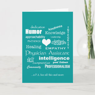 Physician Assistant Attributes/White Text Letterpress Thank You Card