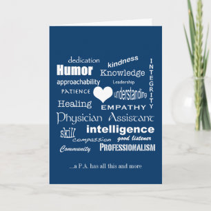 Physician Assistant Attributes/White Text on Blue Thank You Card