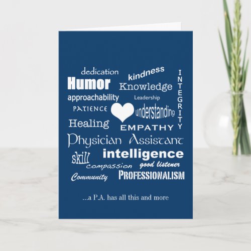 Physician Assistant AttributesWhite Text on Blue Thank You Card