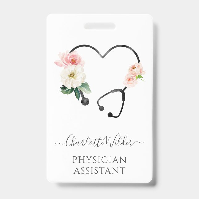 Physician Assistant Floral Stethoscope Badge (Front)