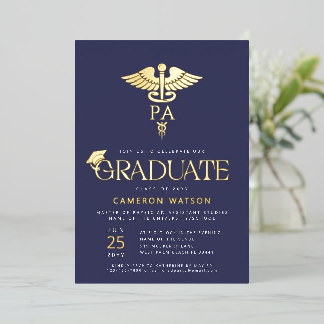 Physician Assistant Graduate PA School Graduation Foil Invitation (Standing Front)