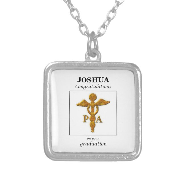 Physician Assistant Graduation Congratulations Silver Plated Necklace (Front)