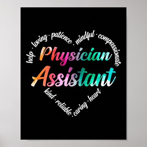 Physician Assistant Heart Word Cloud Watercolor Poster