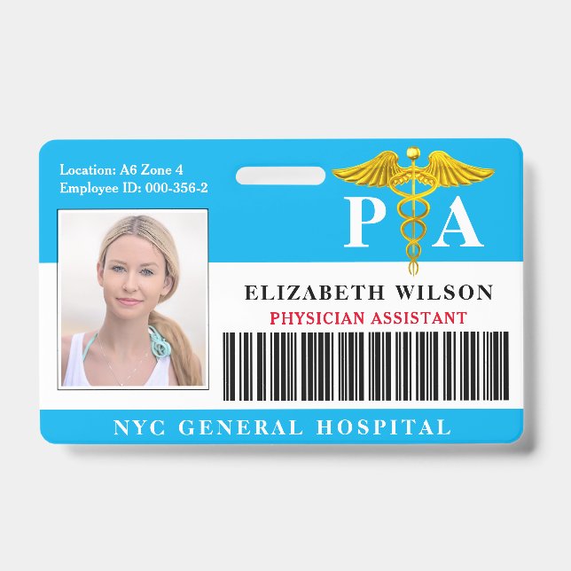 PHYSICIAN ASSISTANT | Hospital Employee Photo ID Badge (Front)