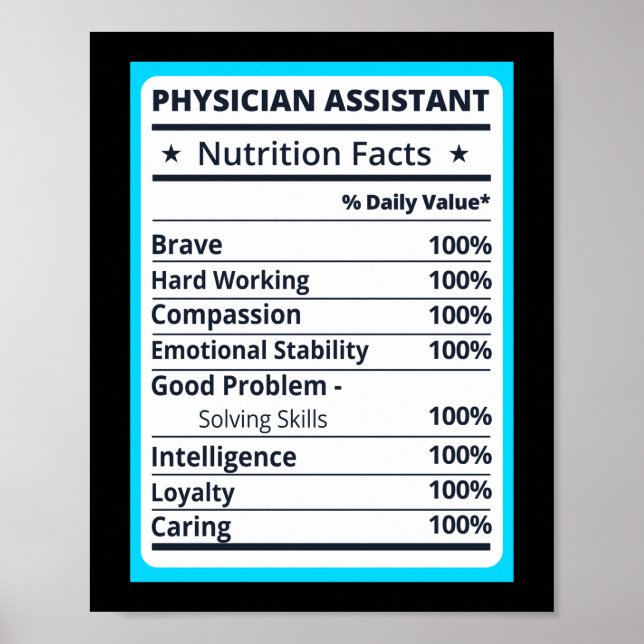 Physician Assistant Nutrition Facts Poster (Front)