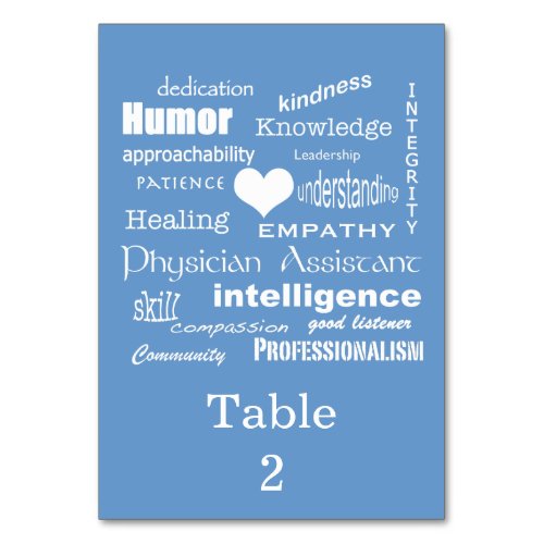 Physician Assistant OccasionWord Cloud on Blue Table Number