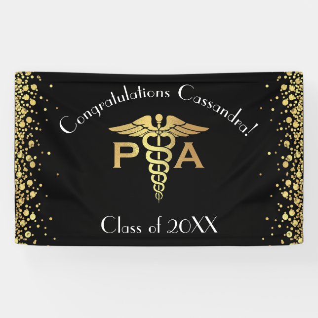 Physician Assistant PA Graduation Black Gold Banner (Horizontal)