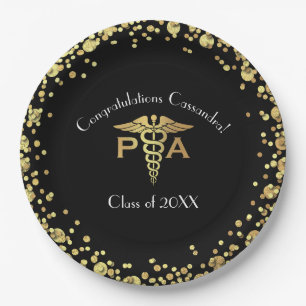 Physician Assistant PA Graduation Black Gold Paper Plates