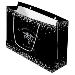 Physician Assistant PA Graduation Black Silver Large Gift Bag