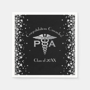 Physician Assistant PA Graduation Black Silver Napkins