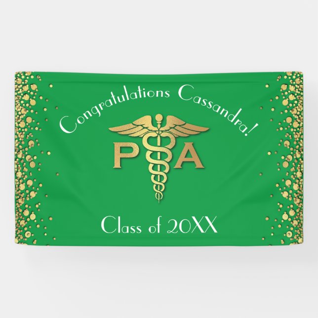 Physician Assistant PA Graduation Green Gold Banner (Horizontal)
