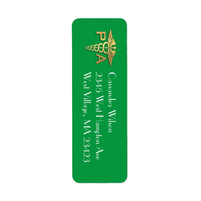 Physician Assistant PA Graduation Green Gold Label (Front)
